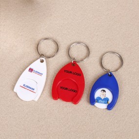 Kunststof winkelwagenmunt sleutelhanger bedrukken