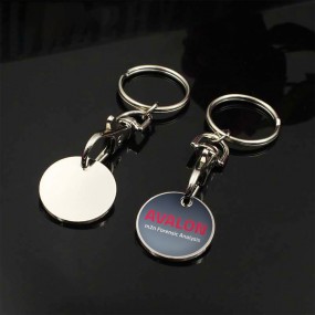 Metalen winkelwagenmunt sleutelhanger bedrukken met log...